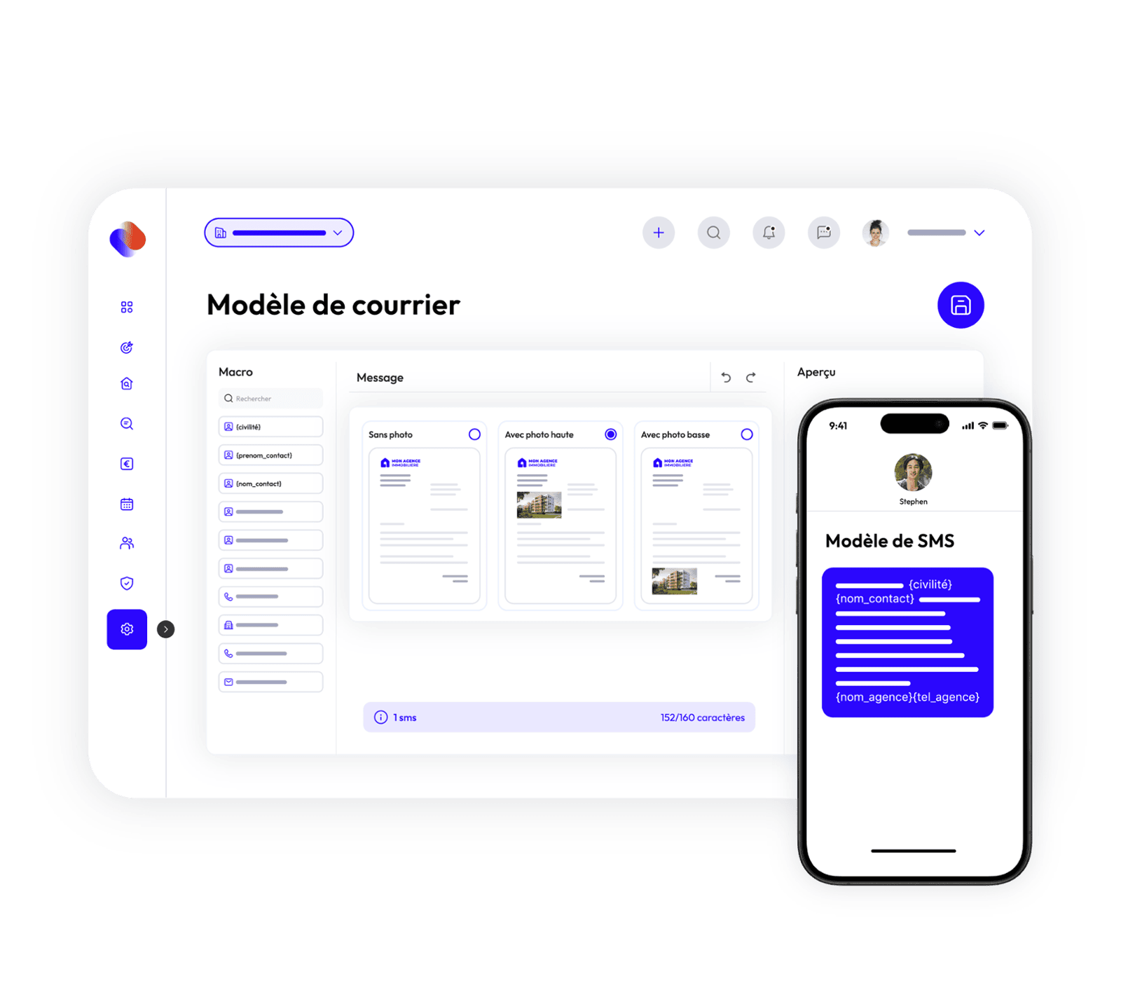 logiciel immobilier bibliothèque modèles email sms courrier